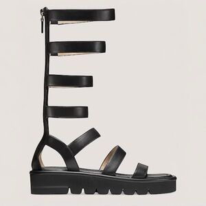 STUART WEITZMAN GALA LIFT SANDAL TALL Black Leather Gladiator Platform Sandals